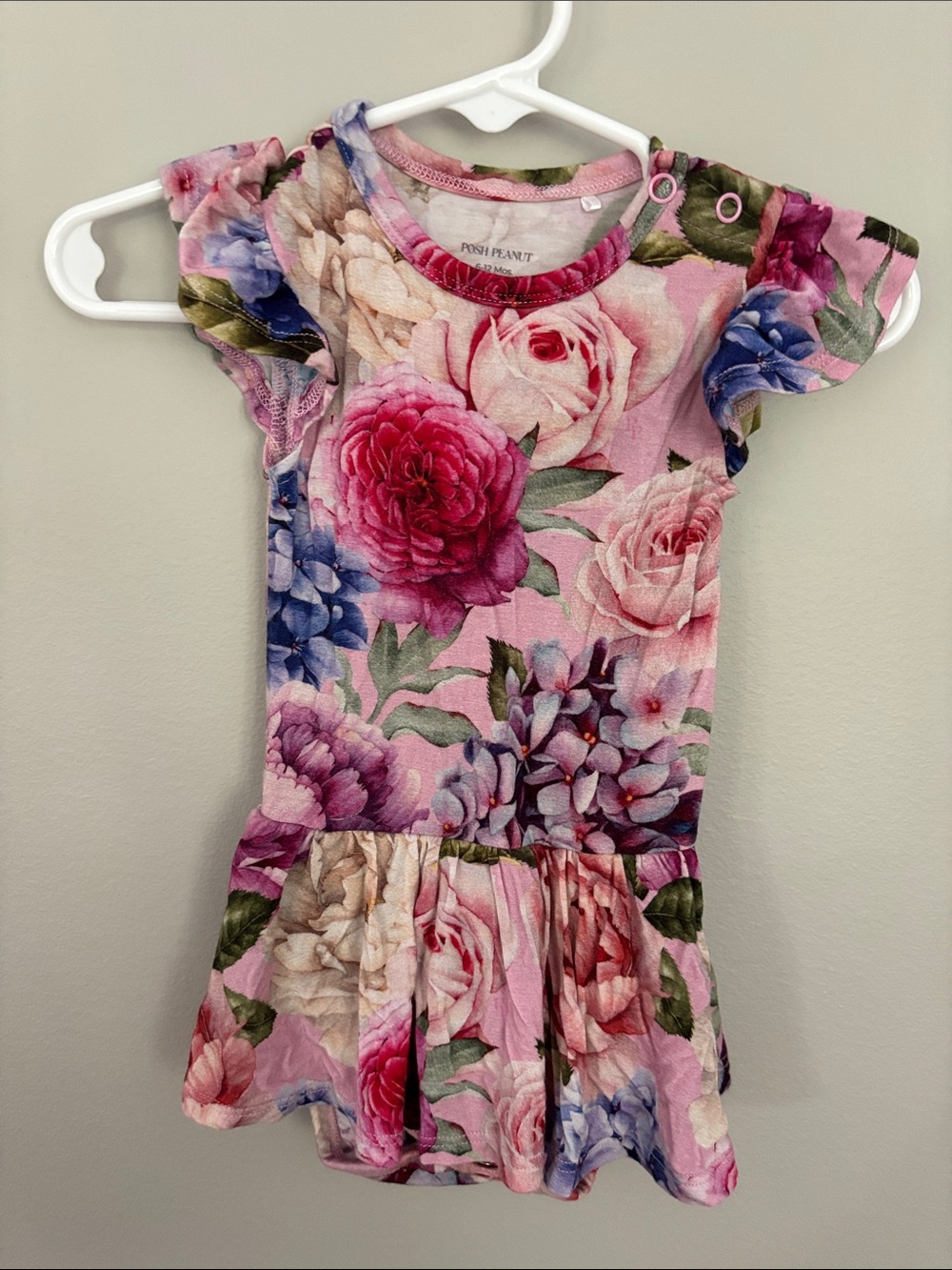 Posh Peanut Pink Floral Peplum Dress with Flutter Sleeves 6-12 months